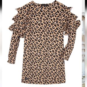 Simply Southern Leopard Print Ruffle Sleeve Dress EUC